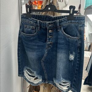 Distressed Denim Skirt